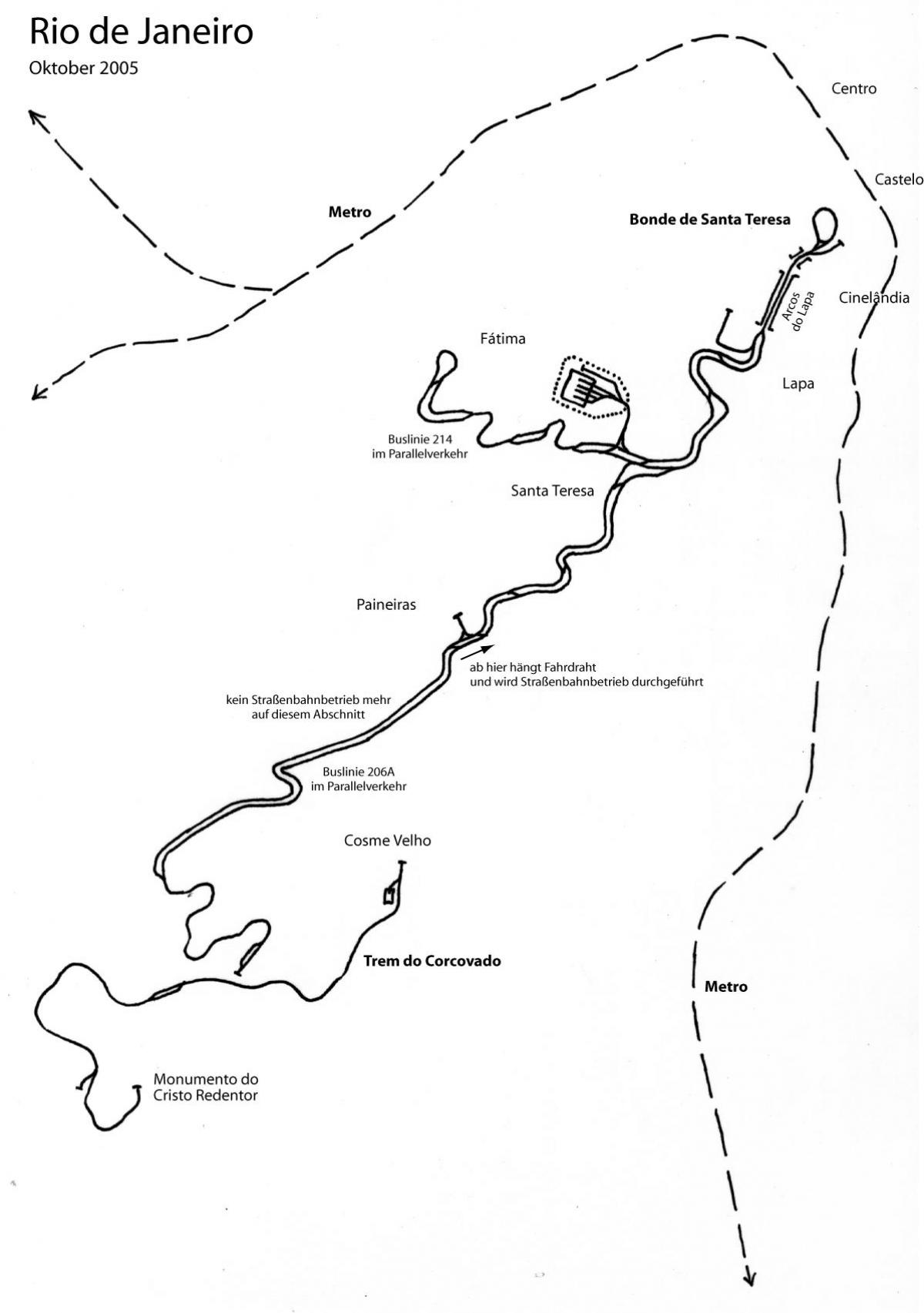 Karte von Santa Teresa tram - Linie 1