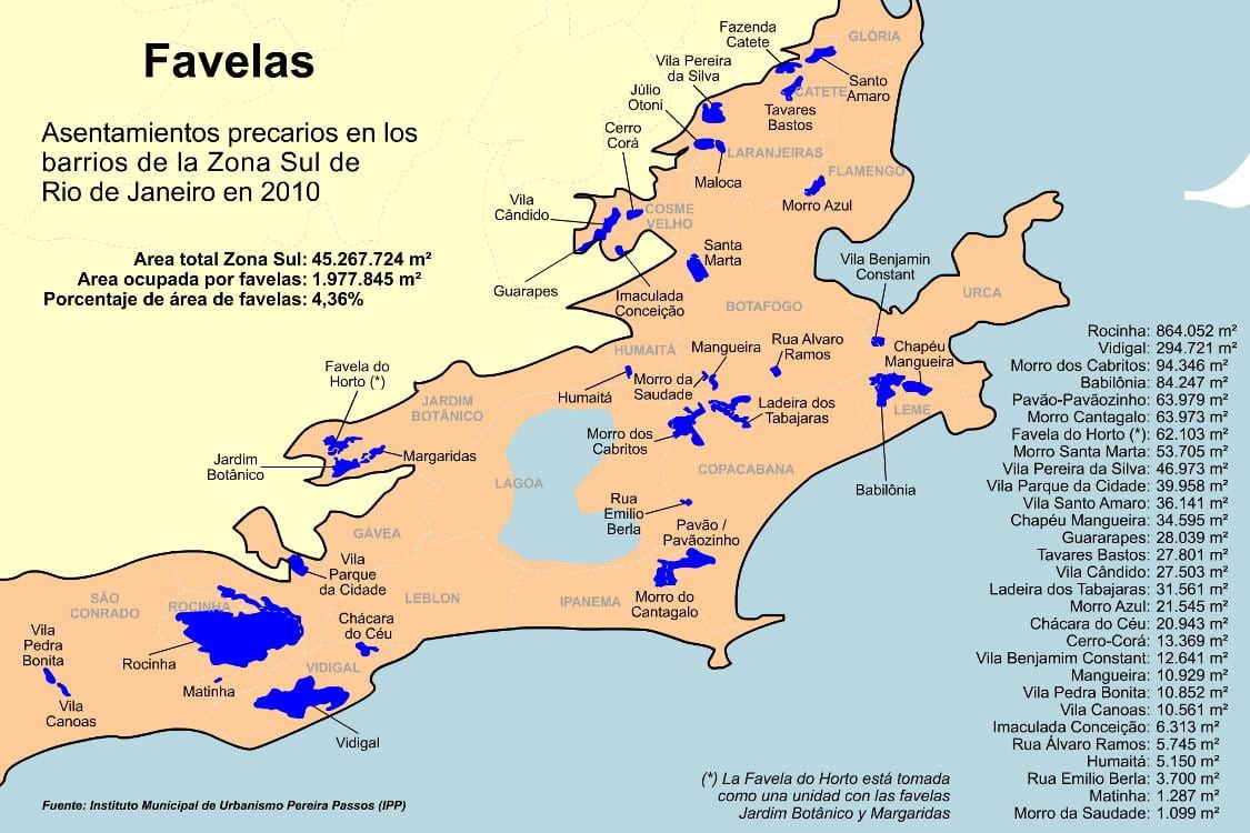 Karte von favelas Süd-zone von Rio de Janeiro