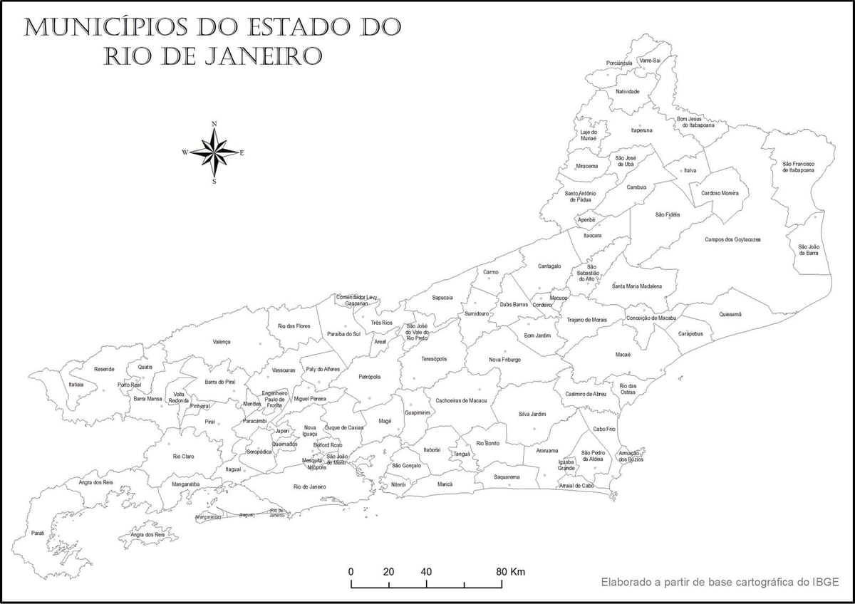 Karte von Rio de Janeiro schwarz und weiß
