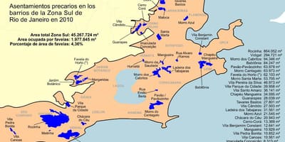 Karte von favelas Süd-zone von Rio de Janeiro
